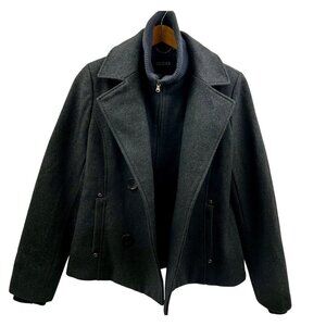 EUC Guess Women's Double Breasted Peacoat Jacket With Knit Collar - LARGE